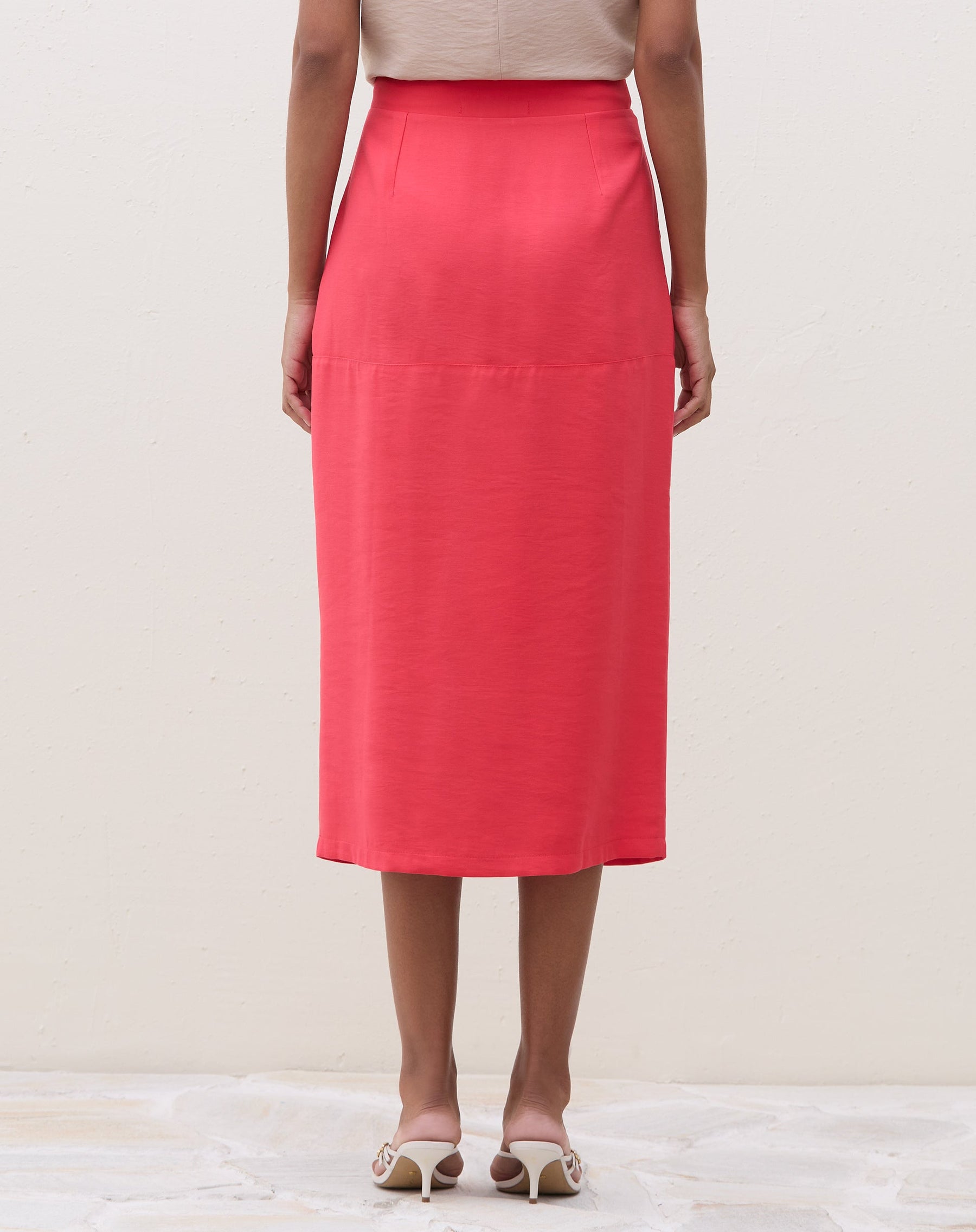 SAIA MIDI COM FENDA FRONTAL ALFAIATARIA - CORAL