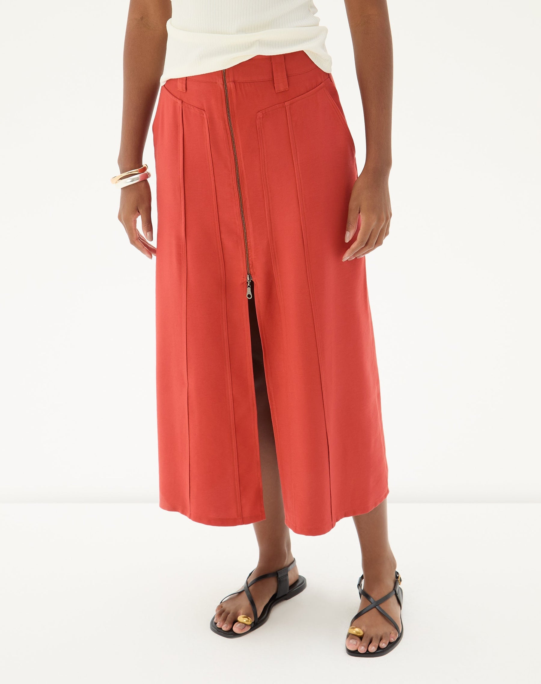 SAIA MIDI COM FENDA DE ALFAIATARIA - MARROM