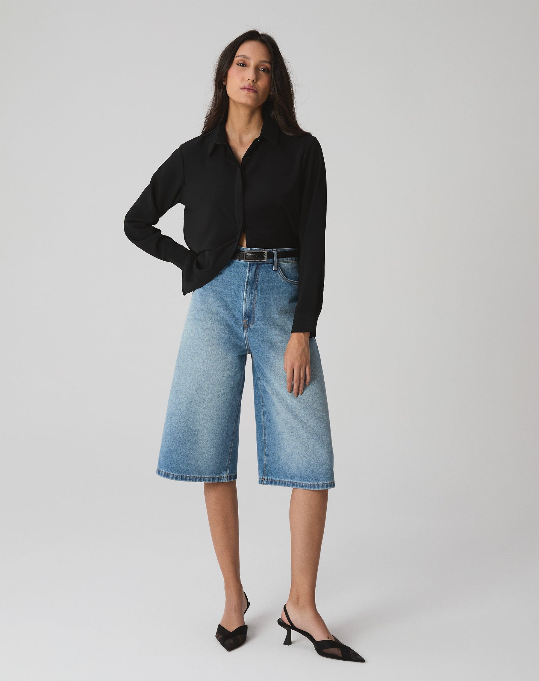 CAMISA MANGA LONGA BARRA RETA - PRETO