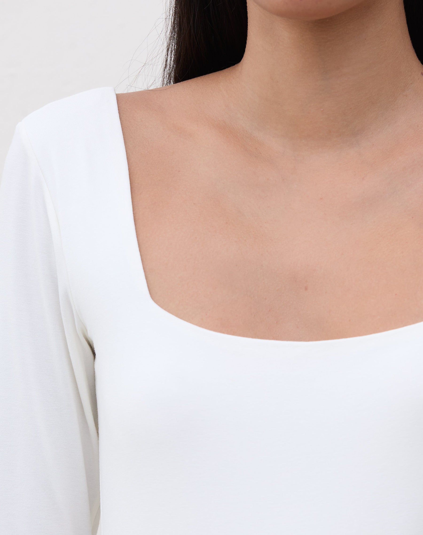 Body Manga Longa com Decote Quadrado - Off-white