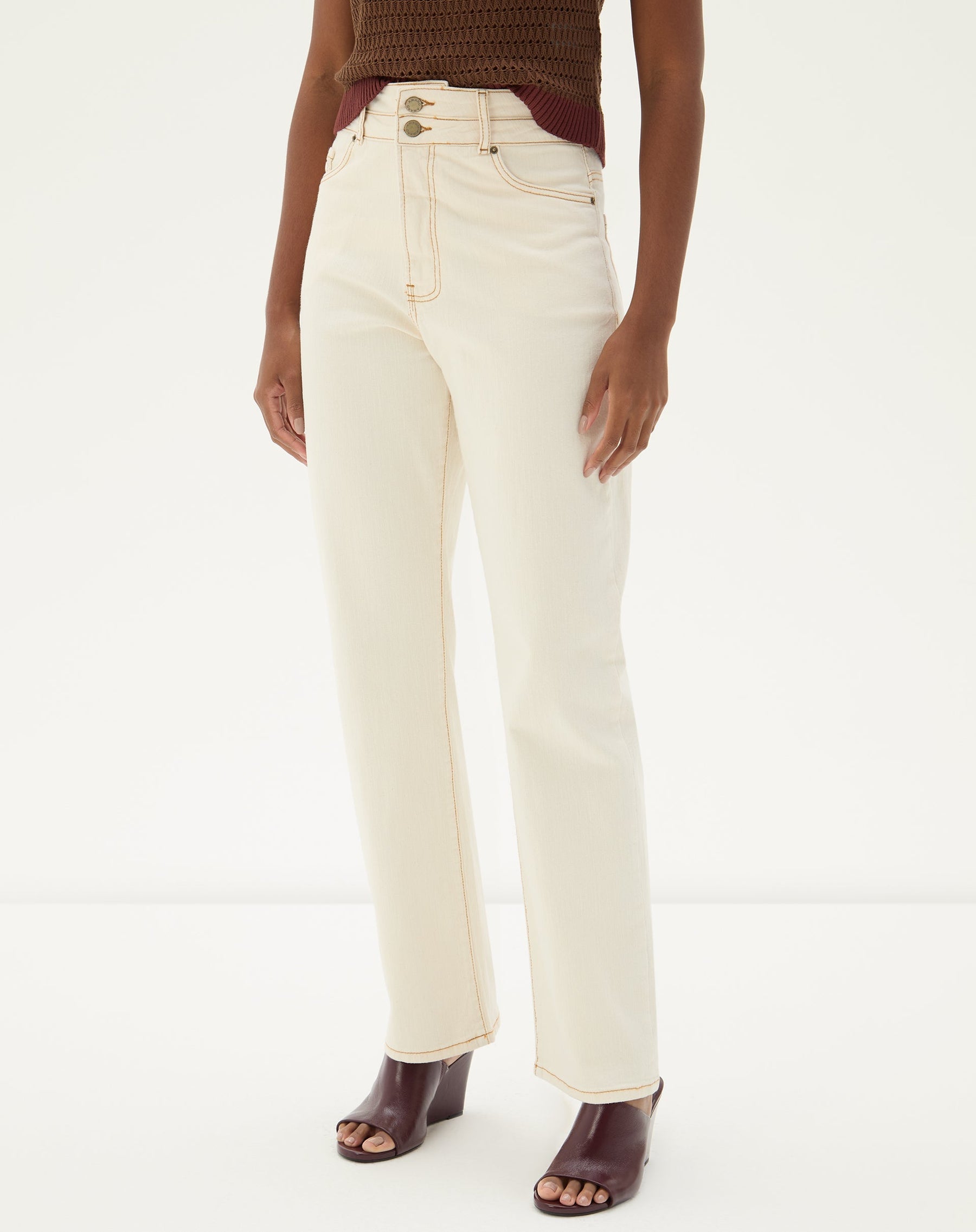 CALÇA RETA CINTURA ALTA SARJA - BEGE