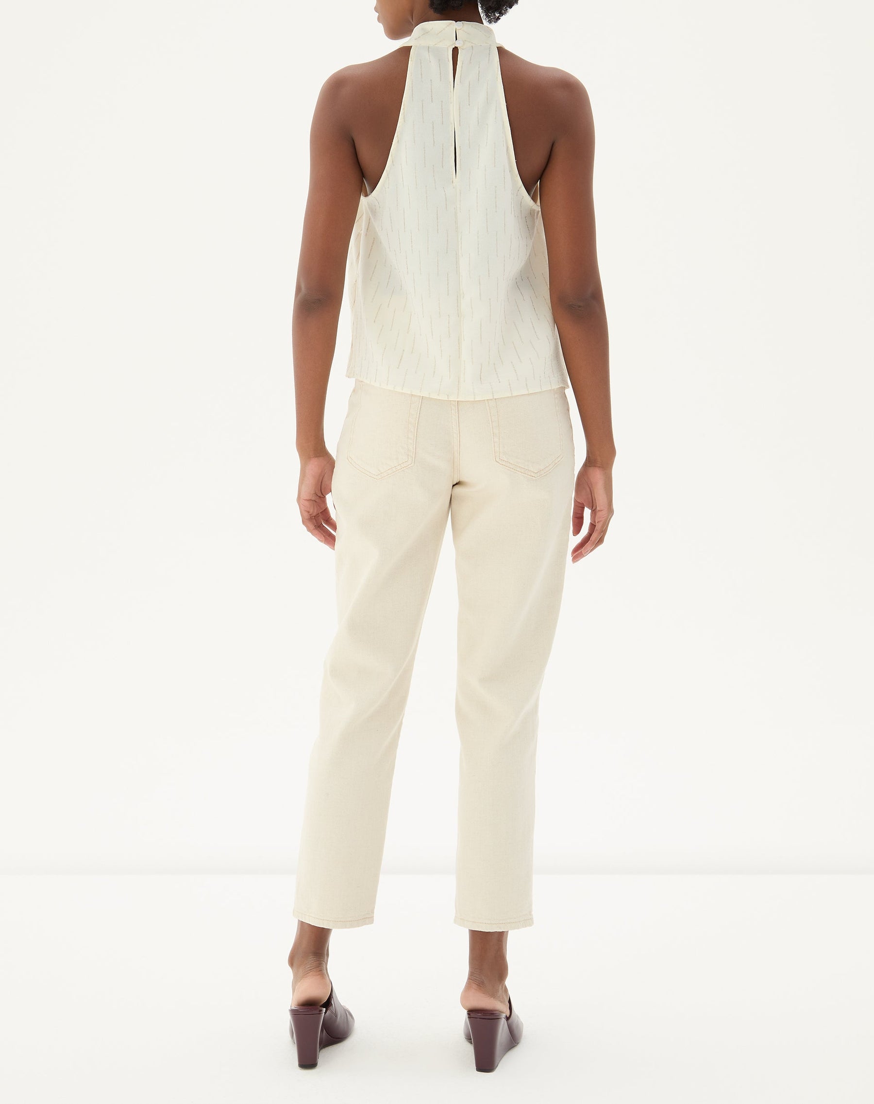 CALÇA MOM CROPPED SARJA - BEGE