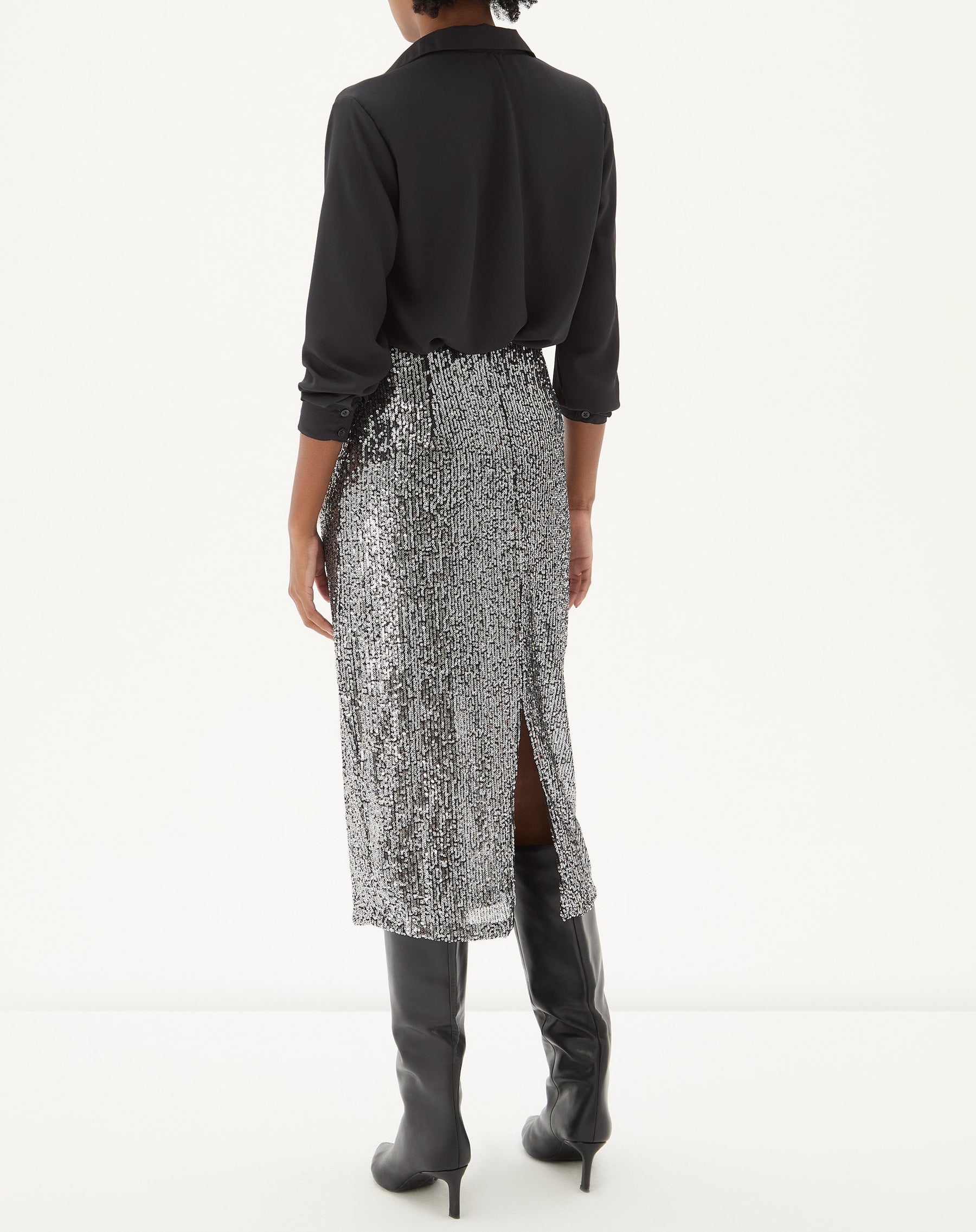 Saia Midi Tubo de Paetê - Prata