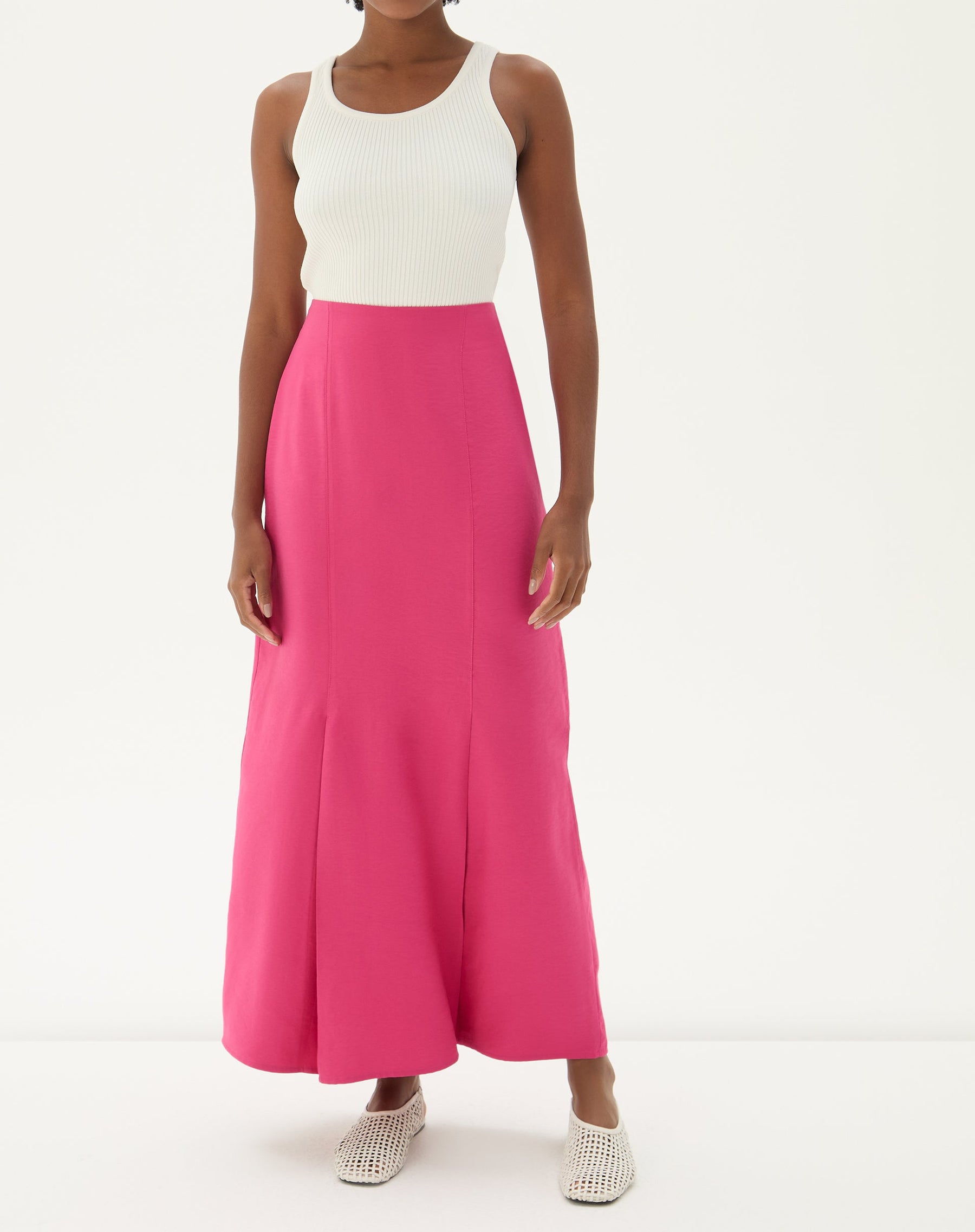 Saia Midi com Pregas - Rosa