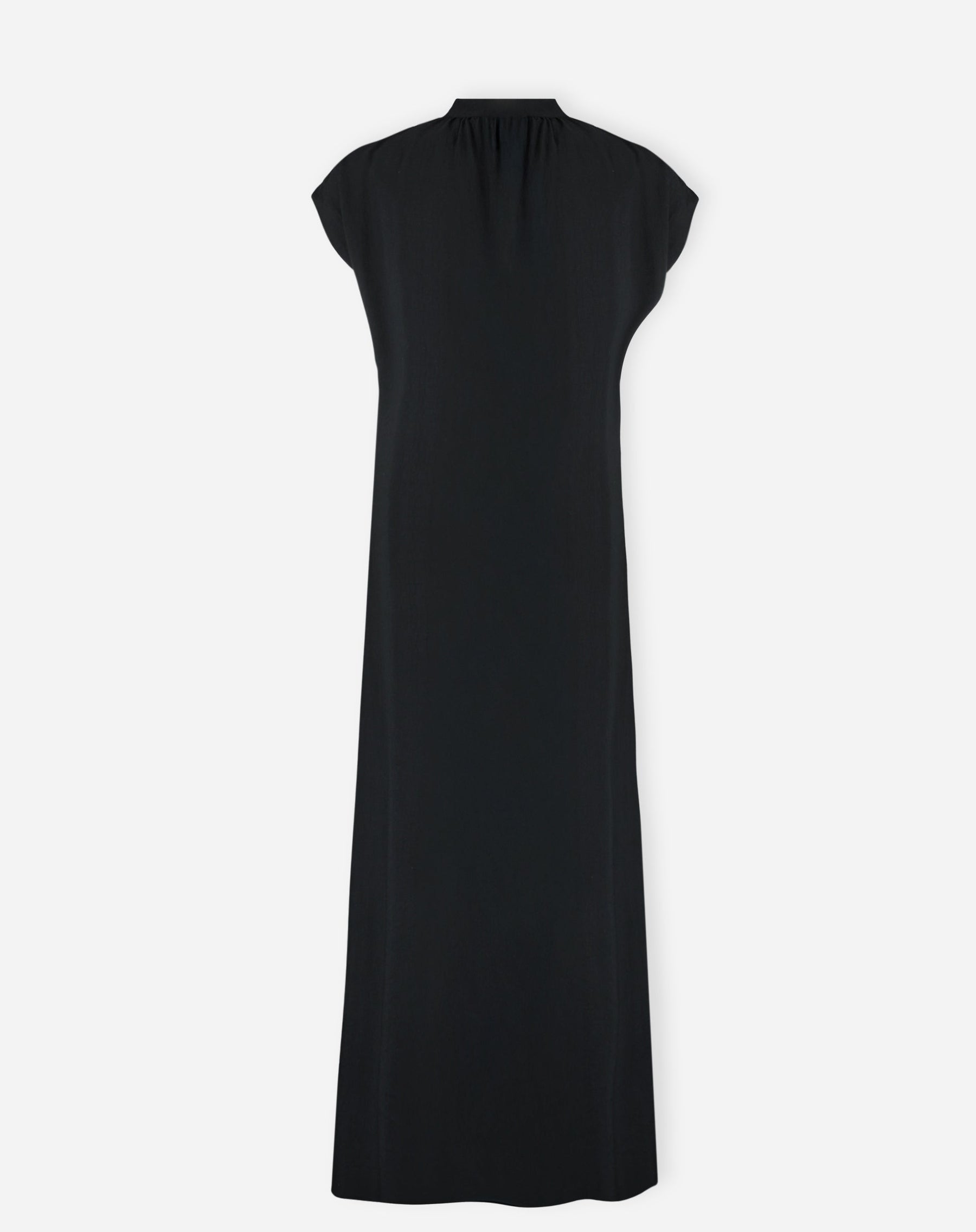 Vestido Longo Manga Curta Fechamento Gola e Lateral Botão - Preto