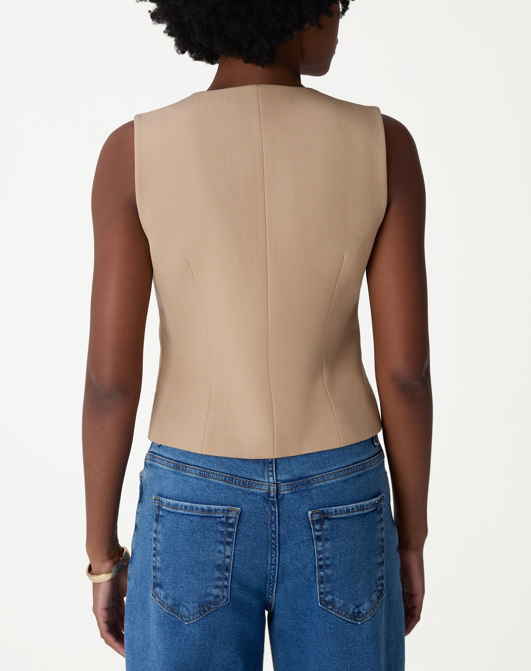 COLETE SLIM COM BOTÃO FORRADO ALFAIATARIA - BEGE