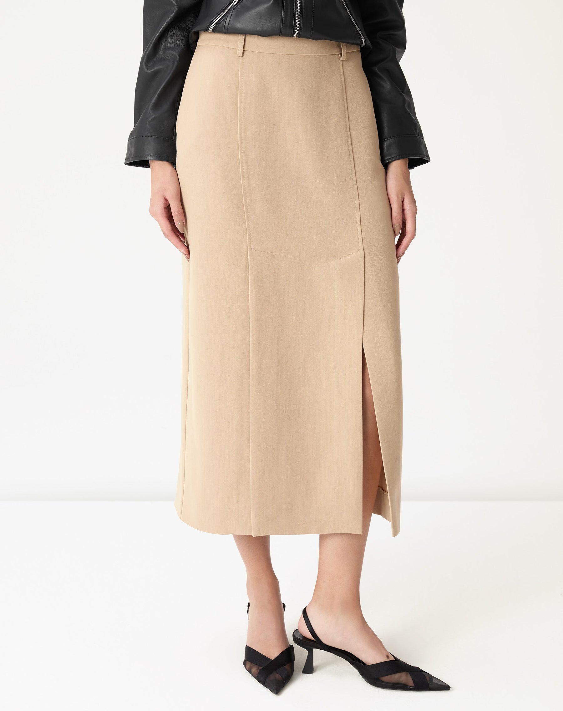 SAIA MIDI COM FENDAS ALFAIATARIA - BEGE