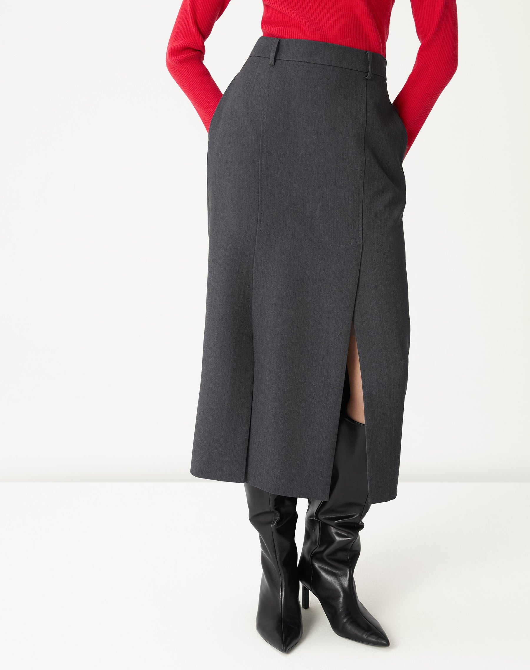 SAIA MIDI COM FENDAS ALFAIATARIA - CINZA