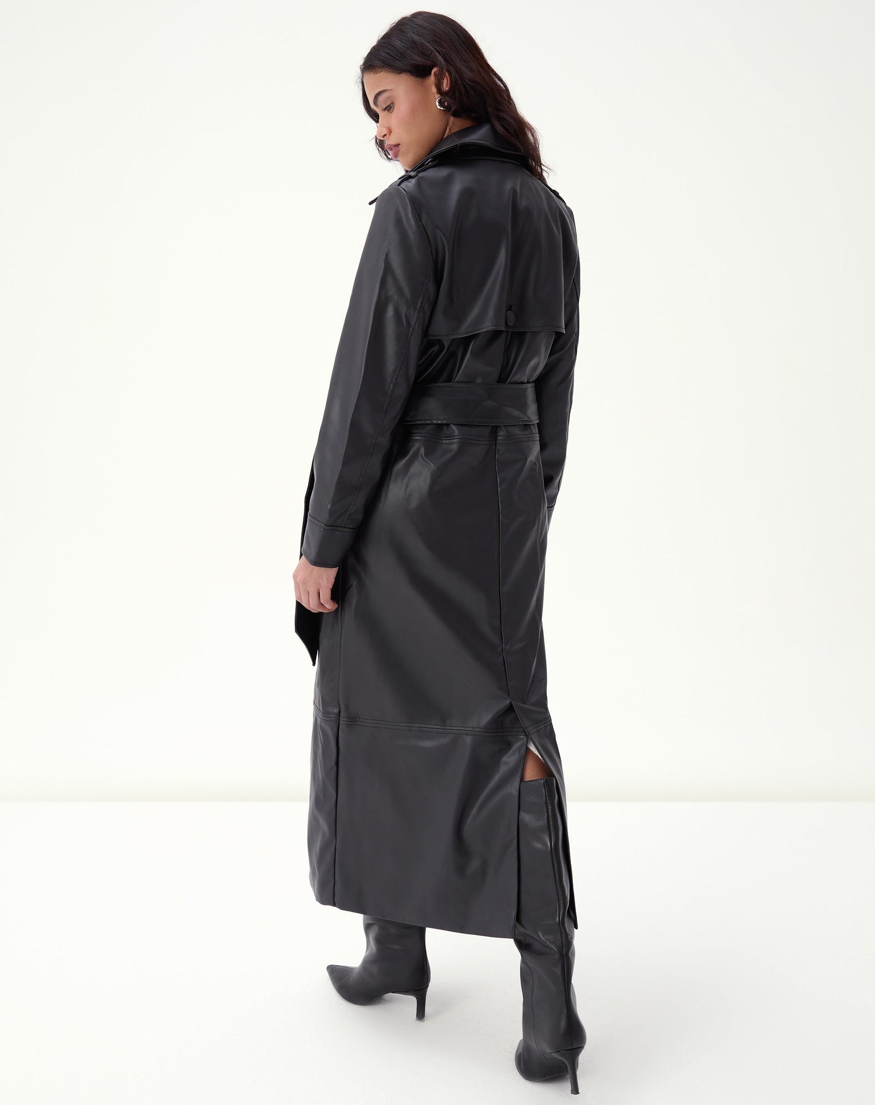 TRENCH COAT COM CINTO PU - PRETO