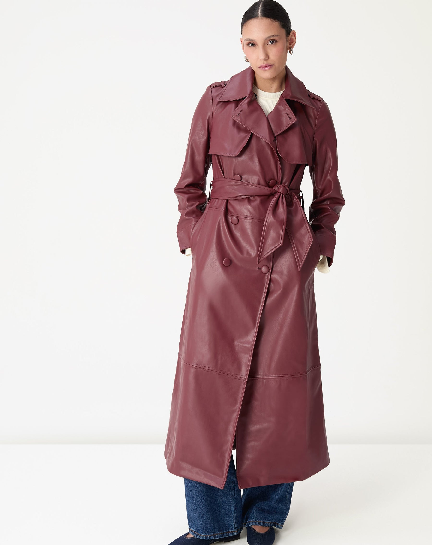 TRENCH COAT COM CINTO PU - VINHO