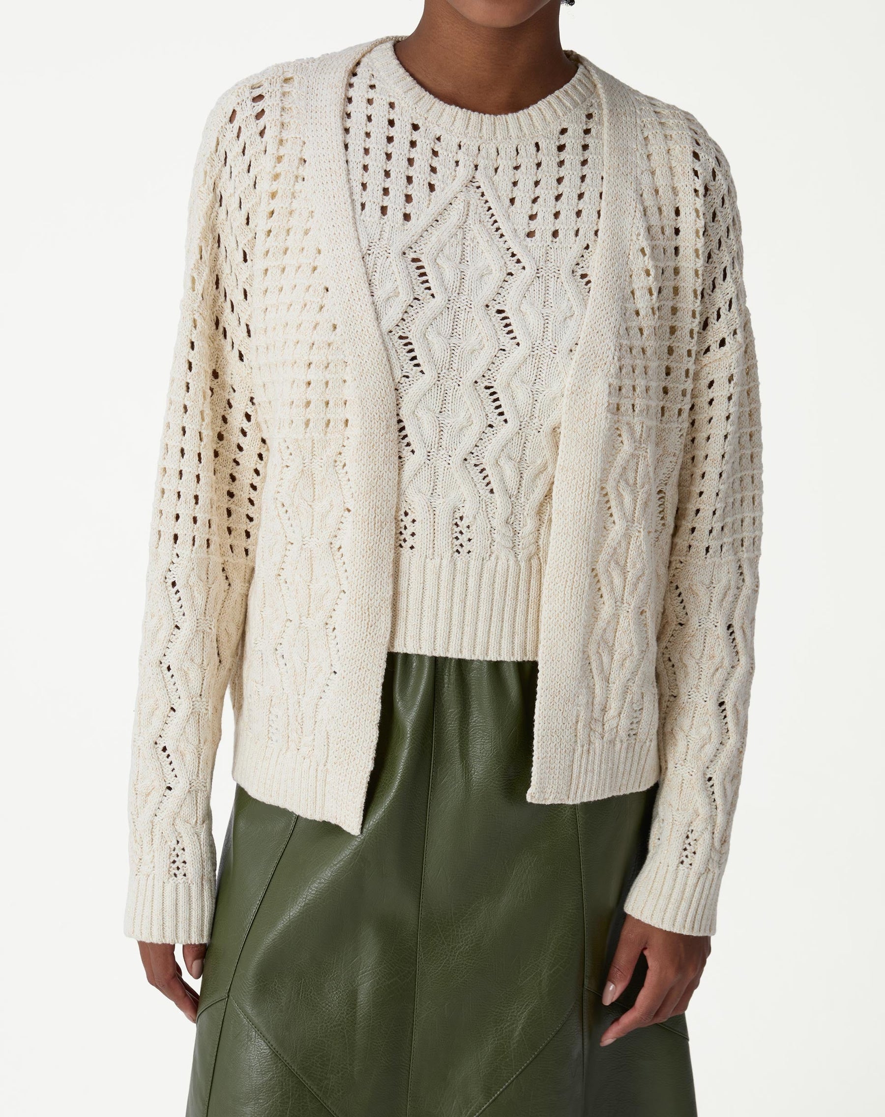 CARDIGAN TRICOT PONTO DIFERENCIADO - BEGE