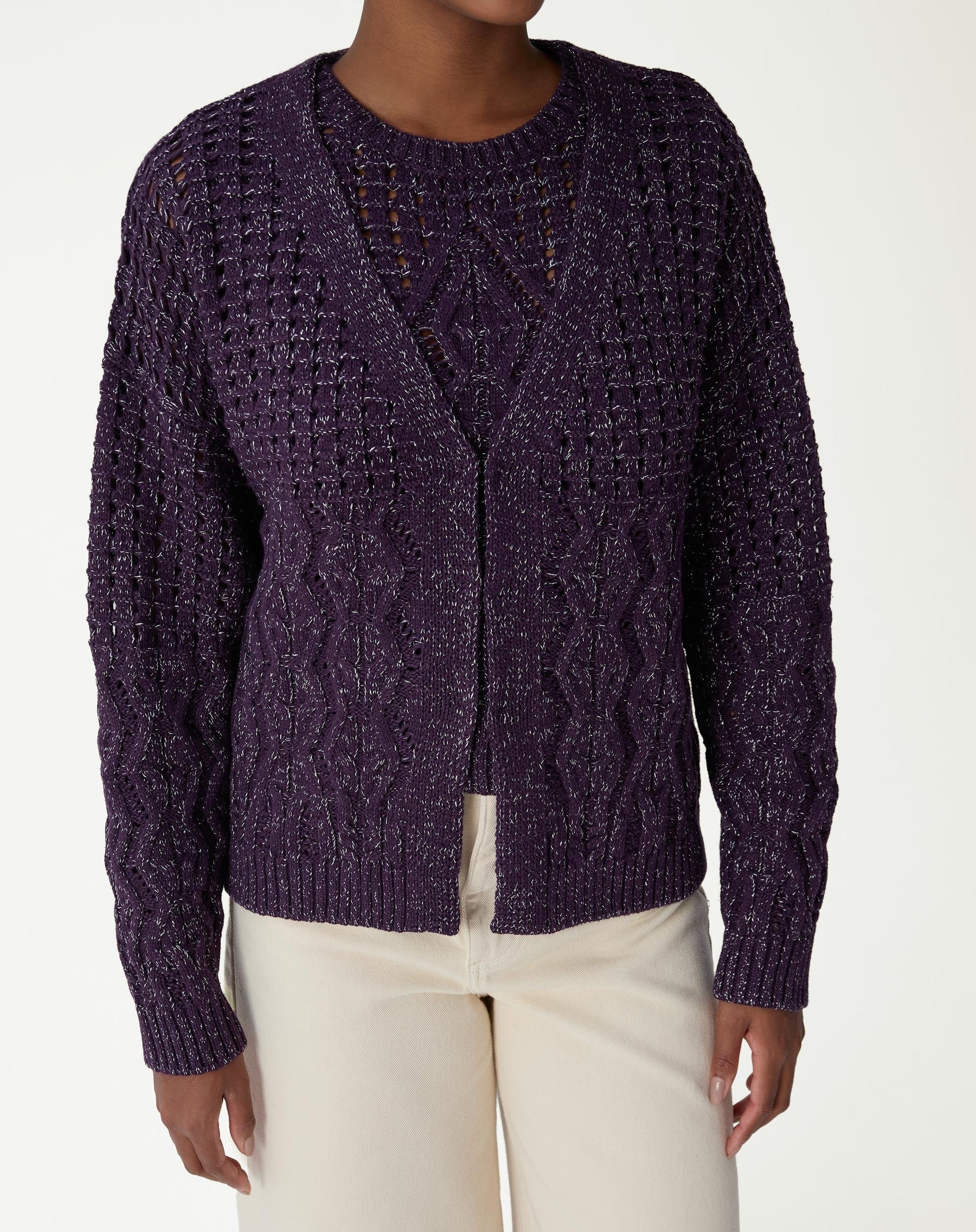 CARDIGAN TRICOT PONTO DIFERENCIADO - ROXO
