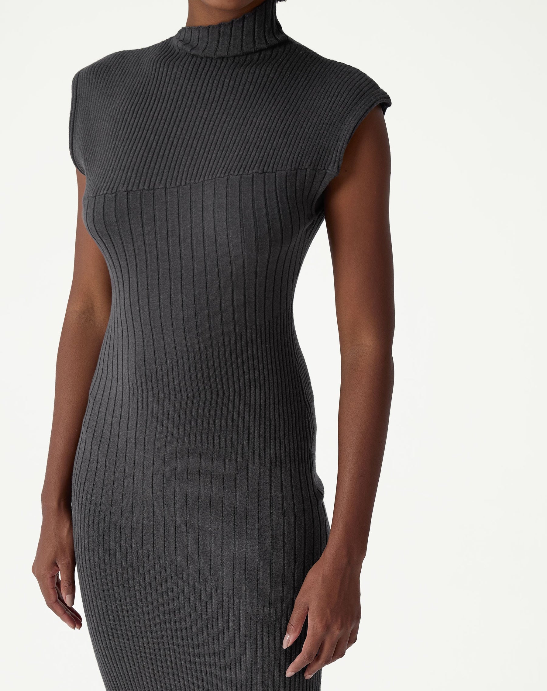 VESTIDO MIDI TRICOT RIB - CINZA MESCLA ESCURO