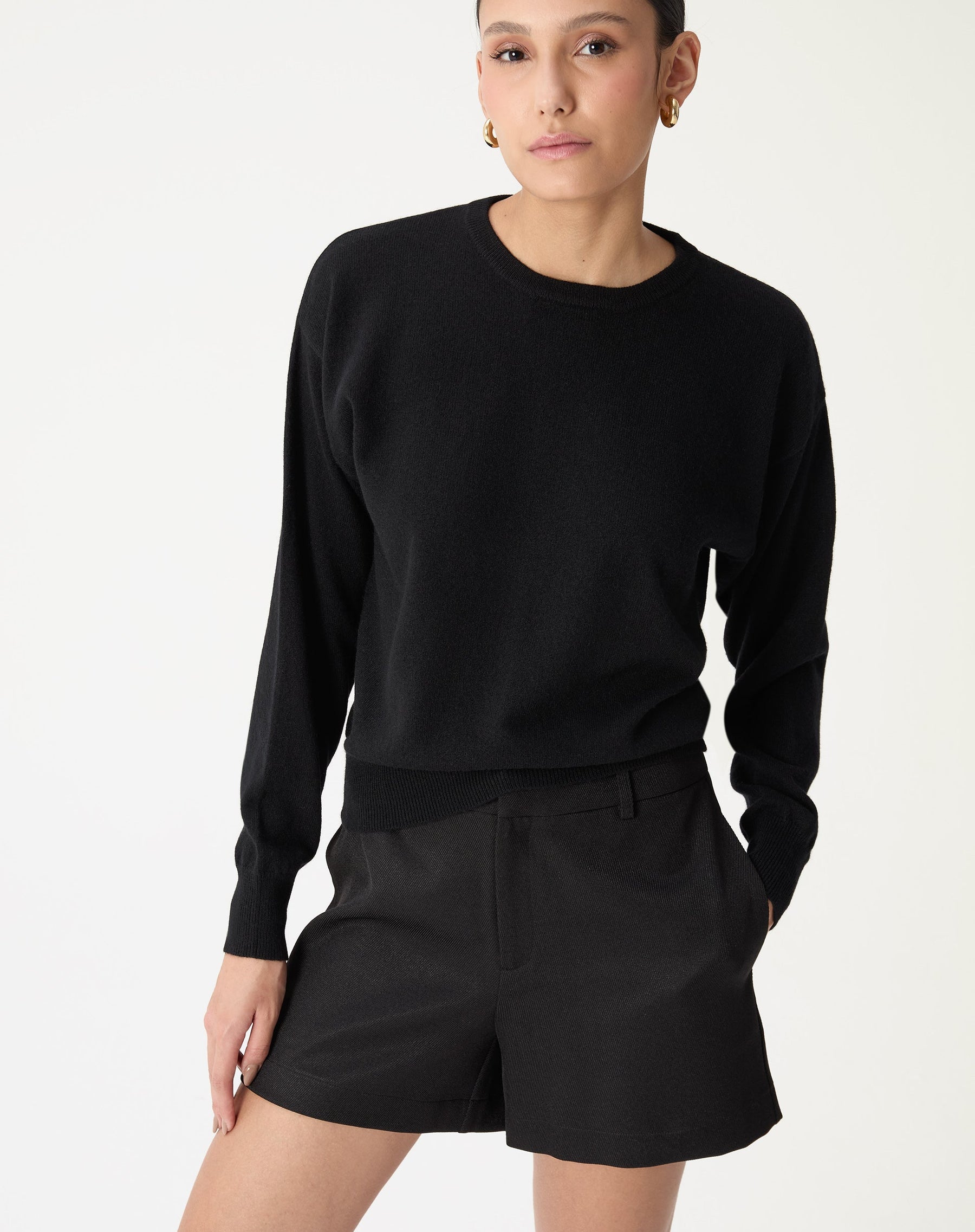 SUÉTER GOLA CARECA DE CASHMERE - PRETO