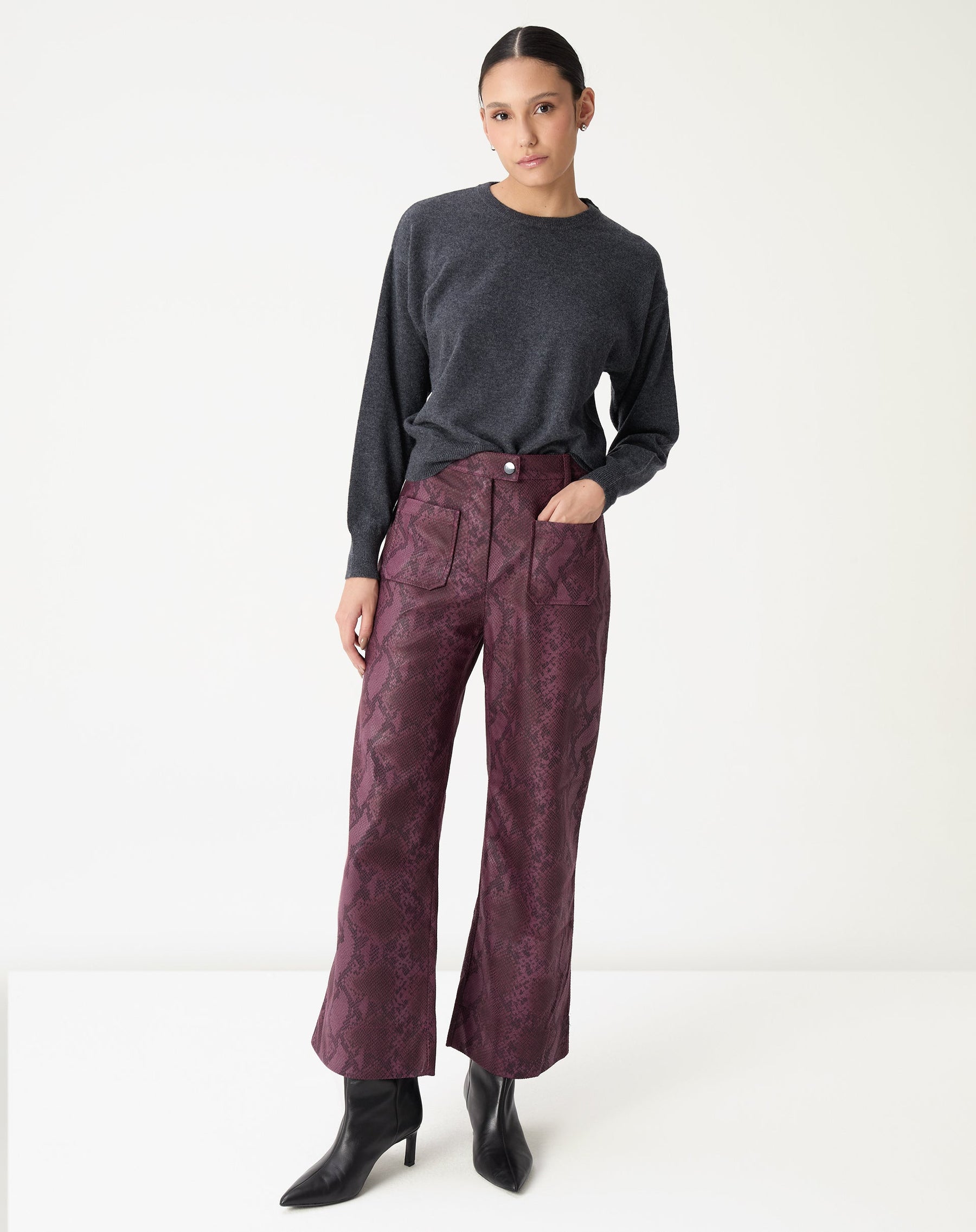 SUÉTER GOLA CARECA DE CASHMERE - CINZA MESCLA ESCURO