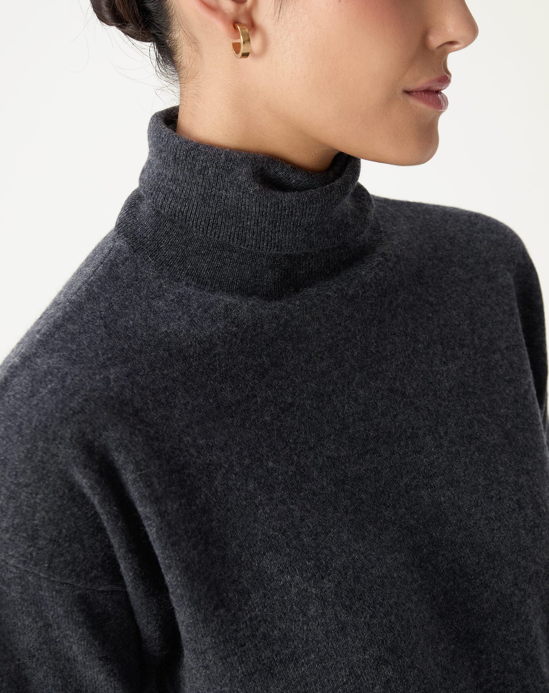 SUÉTER CASHMERE GOLA ALTA - CINZA MESCLA ESCURO