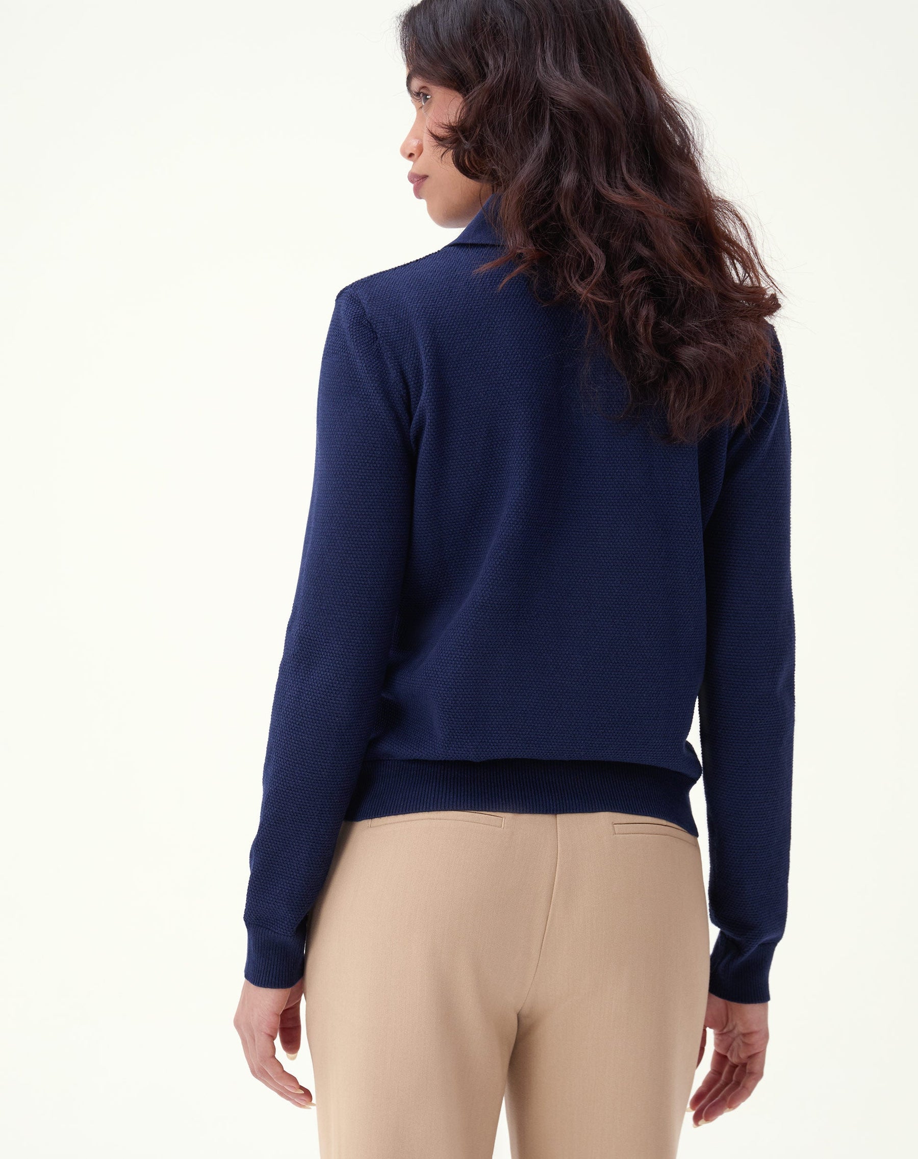 SUÉTER GOLA POLO MANGA LONGA TRICOT - AZUL MARINHO