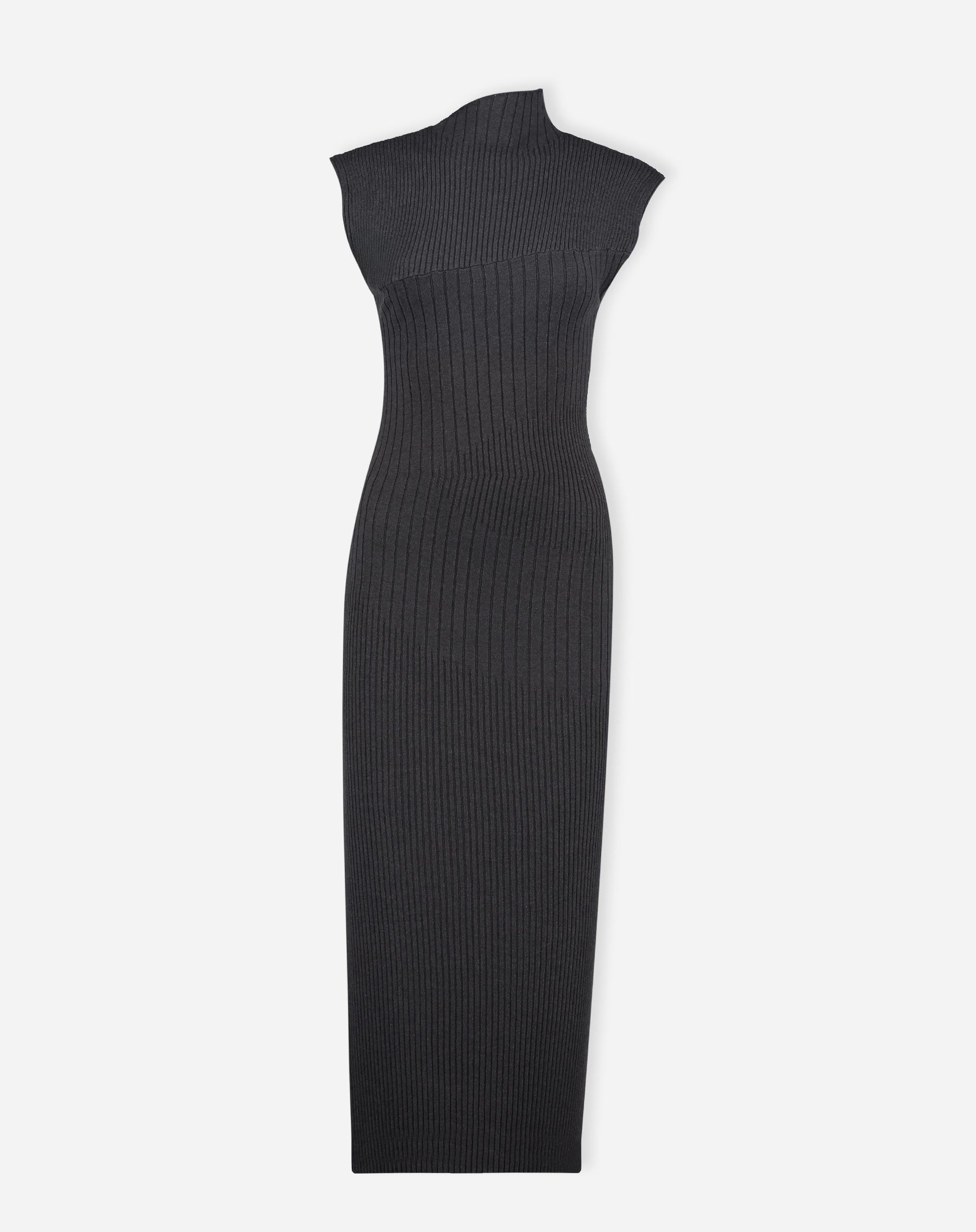 VESTIDO MIDI TRICOT RIB - CINZA MESCLA ESCURO