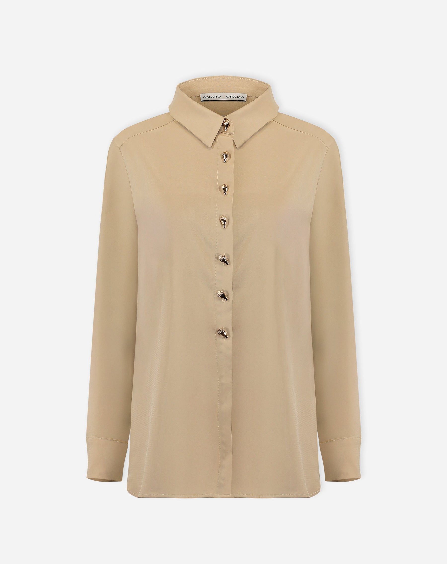 CAMISA ALONGADA COM FENDA - BEGE