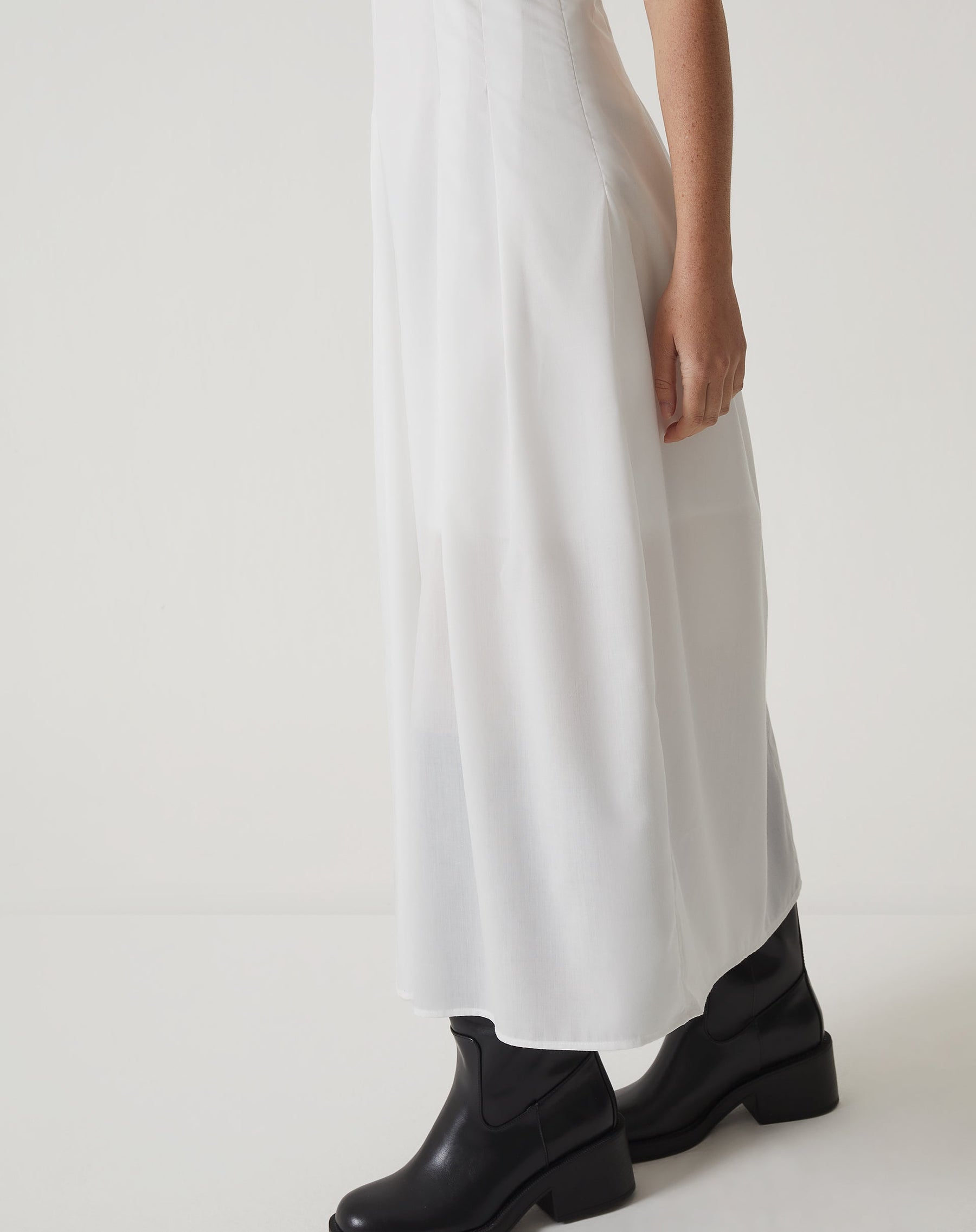 VESTIDO MIDI DE TRICOLINE - OFF-WHITE
