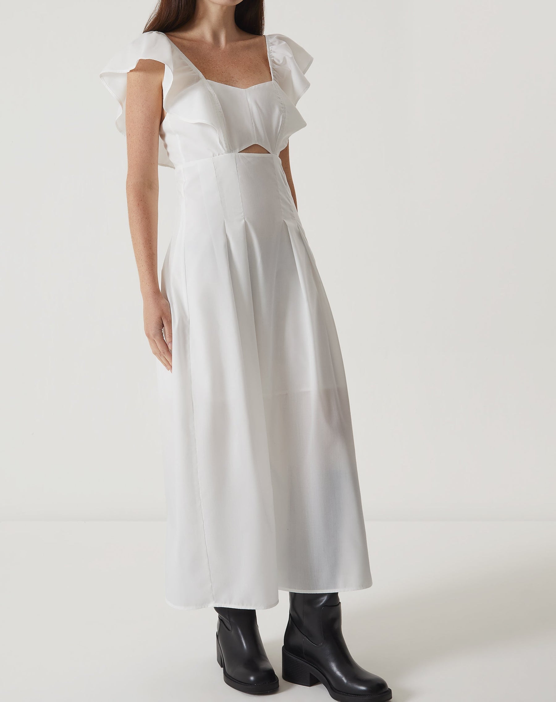 VESTIDO MIDI DE TRICOLINE - OFF-WHITE
