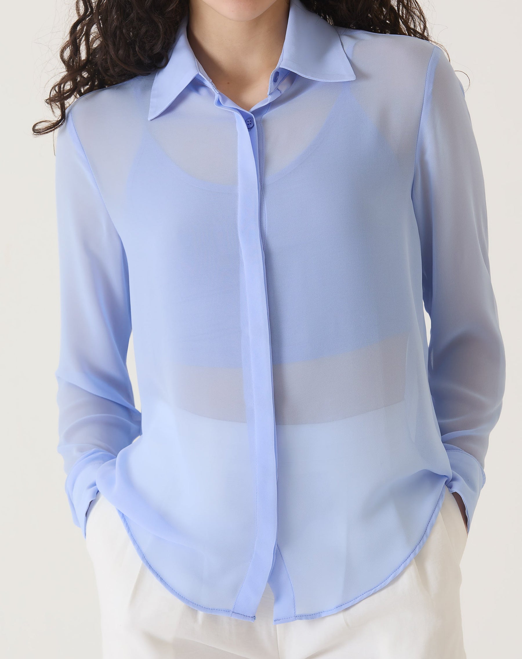CAMISA MANGA LONGA COM TRANSPARÊNCIA - AZUL