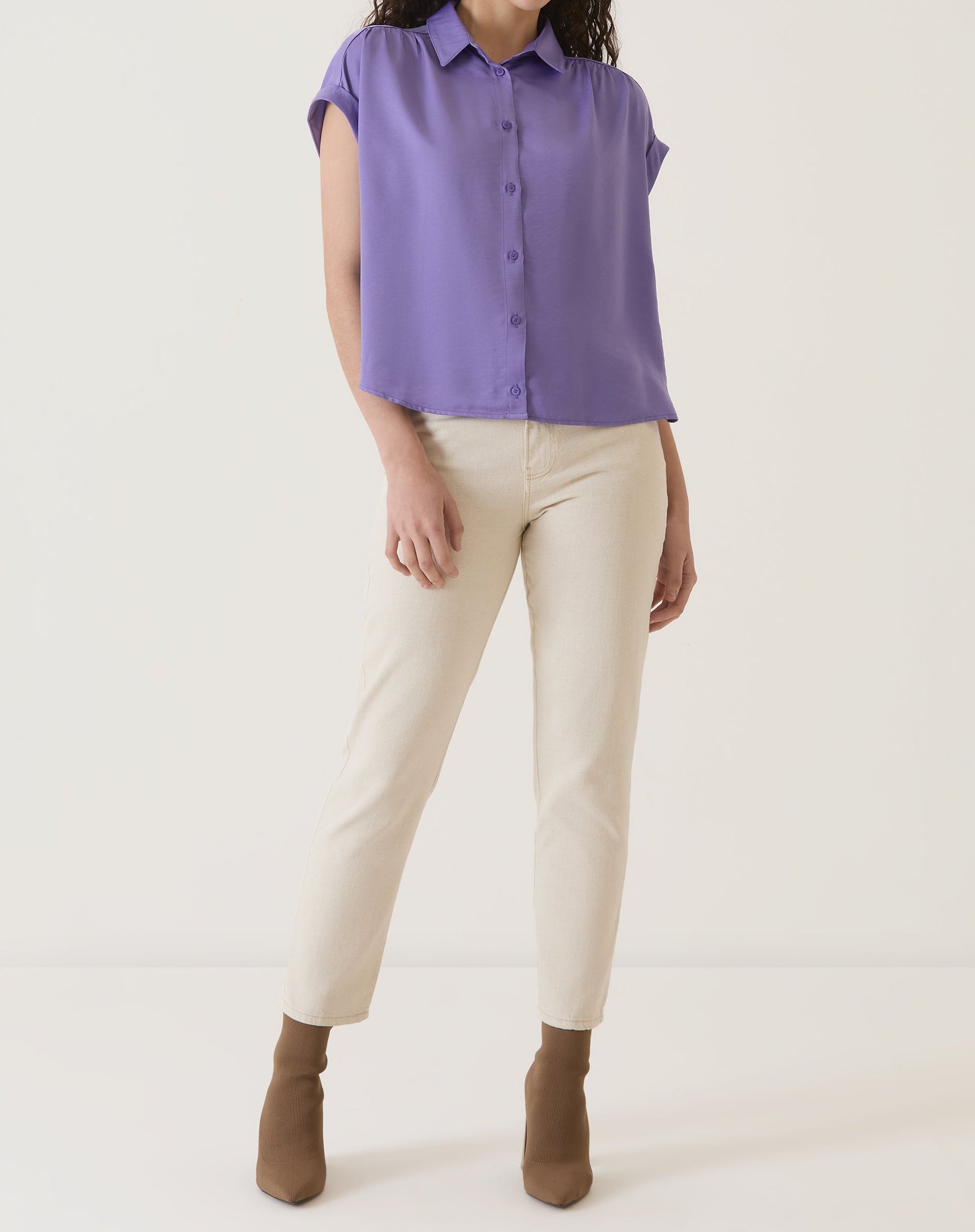 CAMISA MANGA CURTA DE CETIM - ROXO