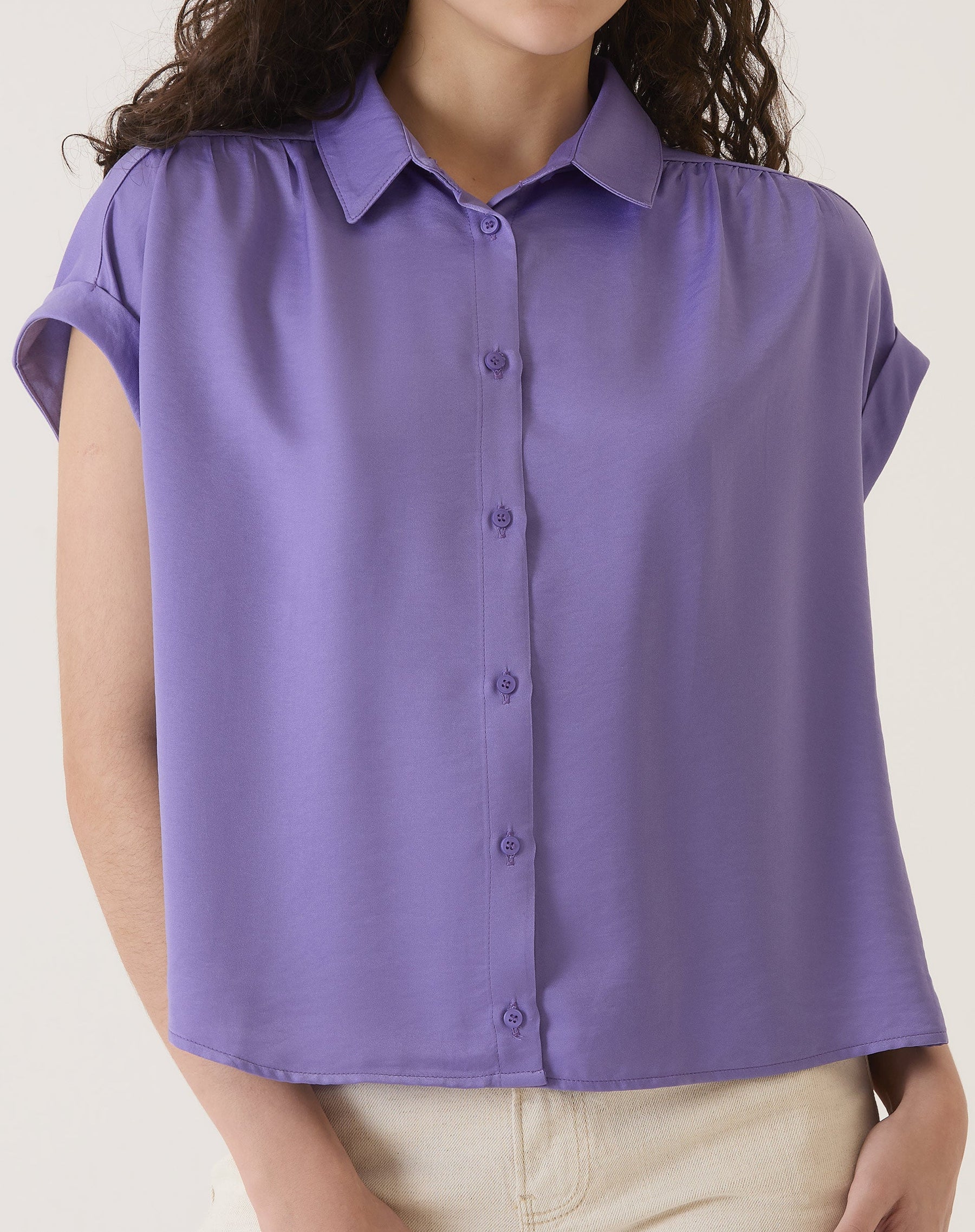 CAMISA MANGA CURTA DE CETIM - ROXO