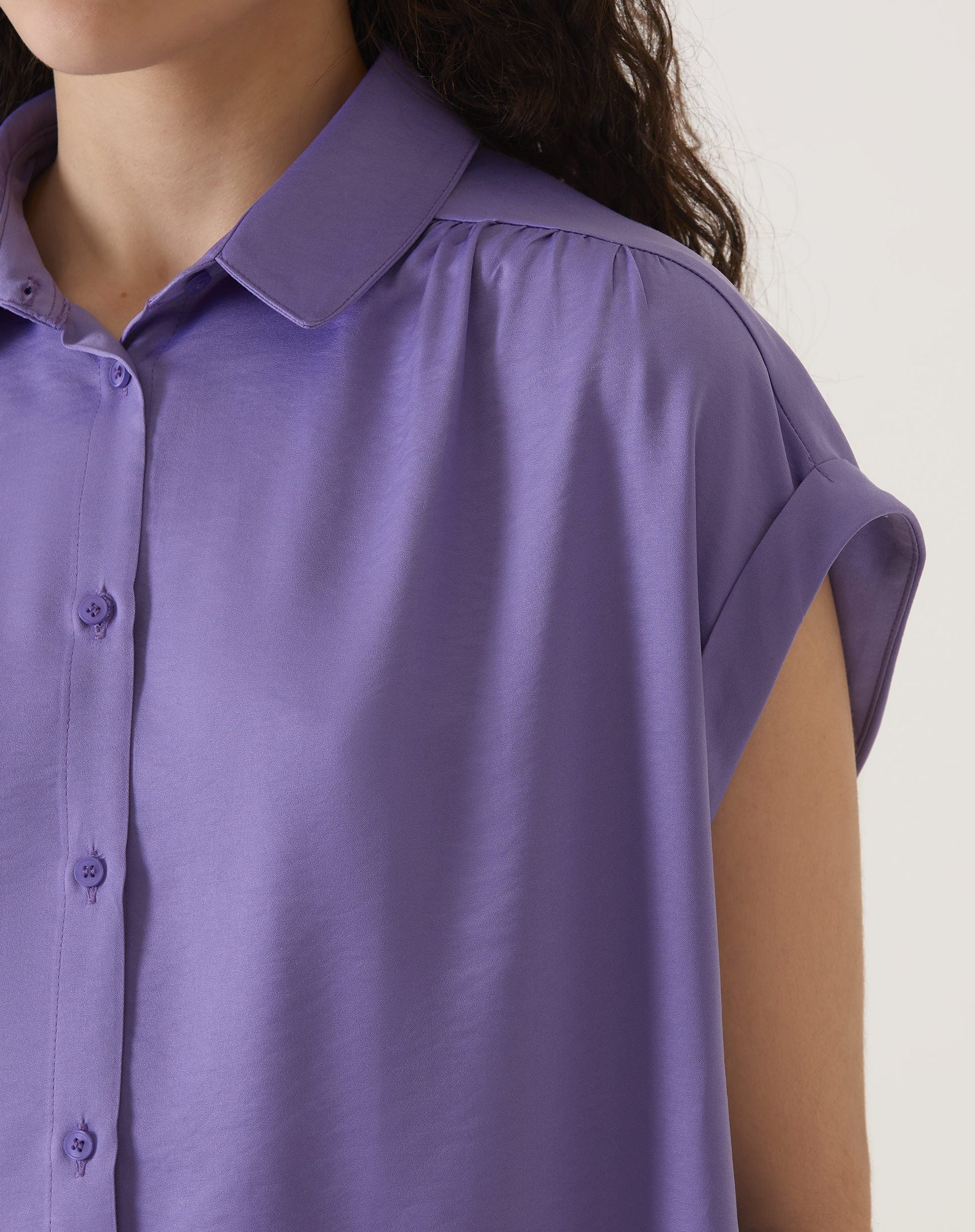 CAMISA MANGA CURTA DE CETIM - ROXO