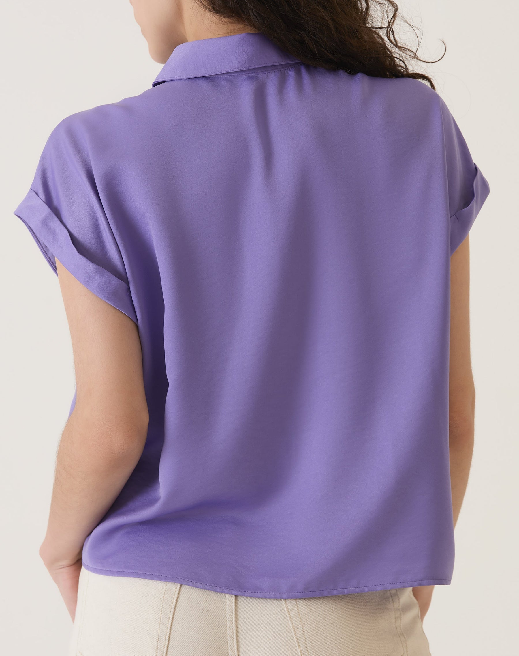 CAMISA MANGA CURTA DE CETIM - ROXO