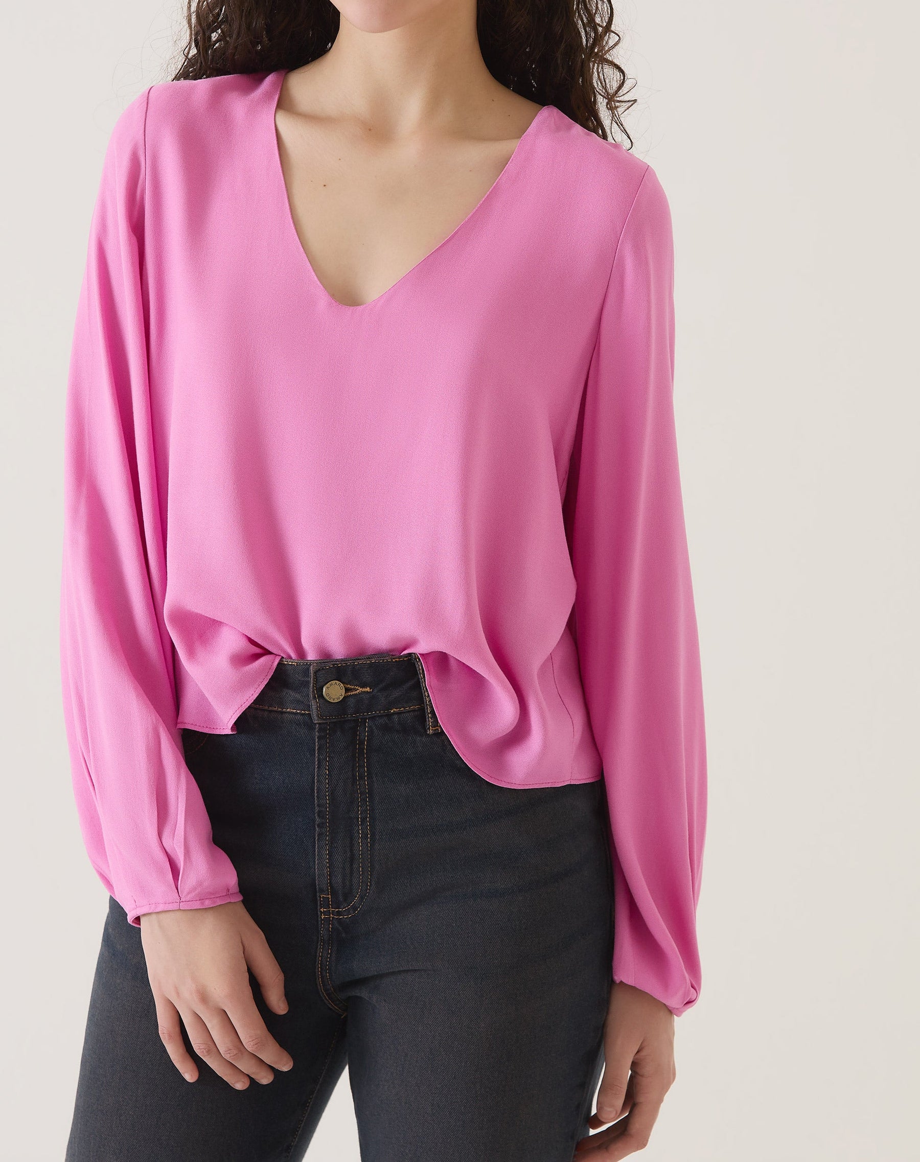 BLUSA MANGA LONGA DECOTE V - ROSA