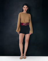 BLUSA MANGA LONGA DECOTE V - MARROM