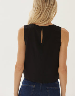 Top Cropped Alfaiataria Decote Redondo - Preto