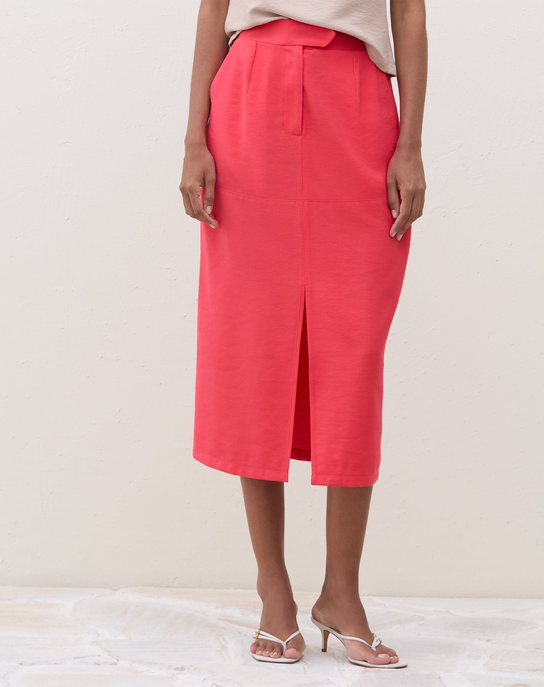 SAIA MIDI COM FENDA FRONTAL ALFAIATARIA - CORAL