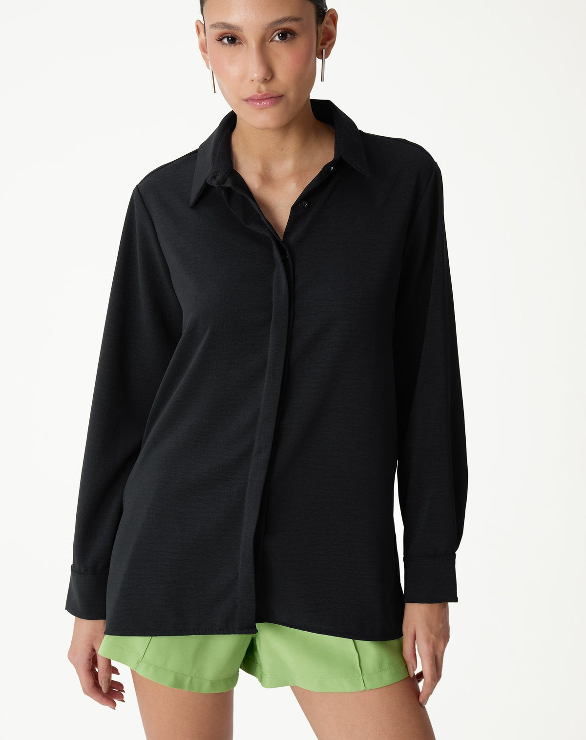 CAMISA MANGA LONGA BARRA RETA - PRETO