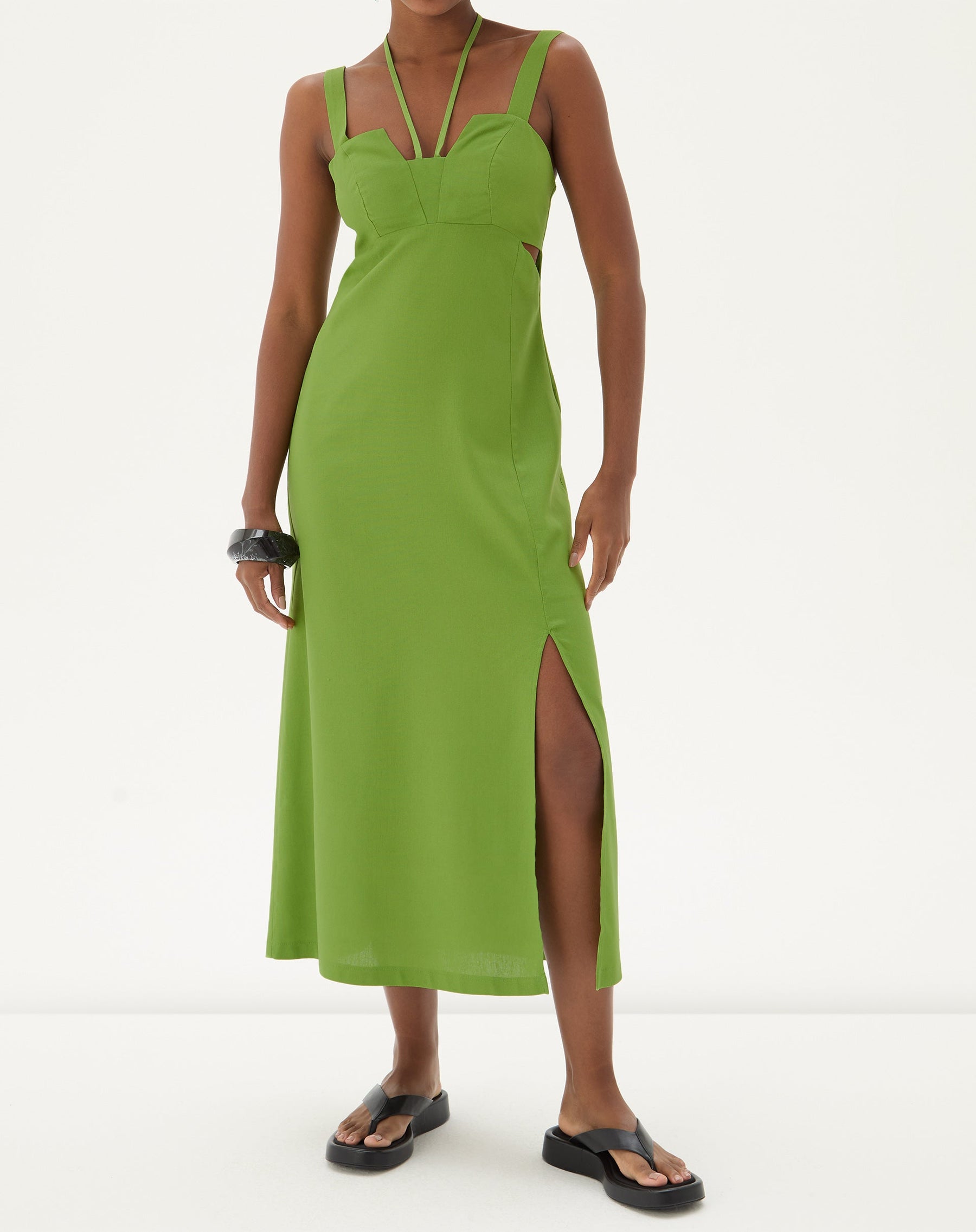 VESTIDO LONGO COM FENDA - VERDE