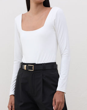 Body Manga Longa com Decote Quadrado  - Off-white