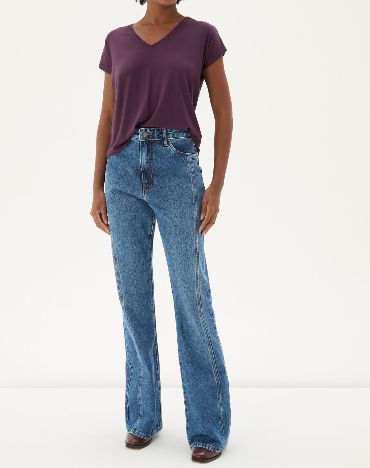 CALÇA JEANS FLARE CINTURA ALTA - AZUL MÉDIO