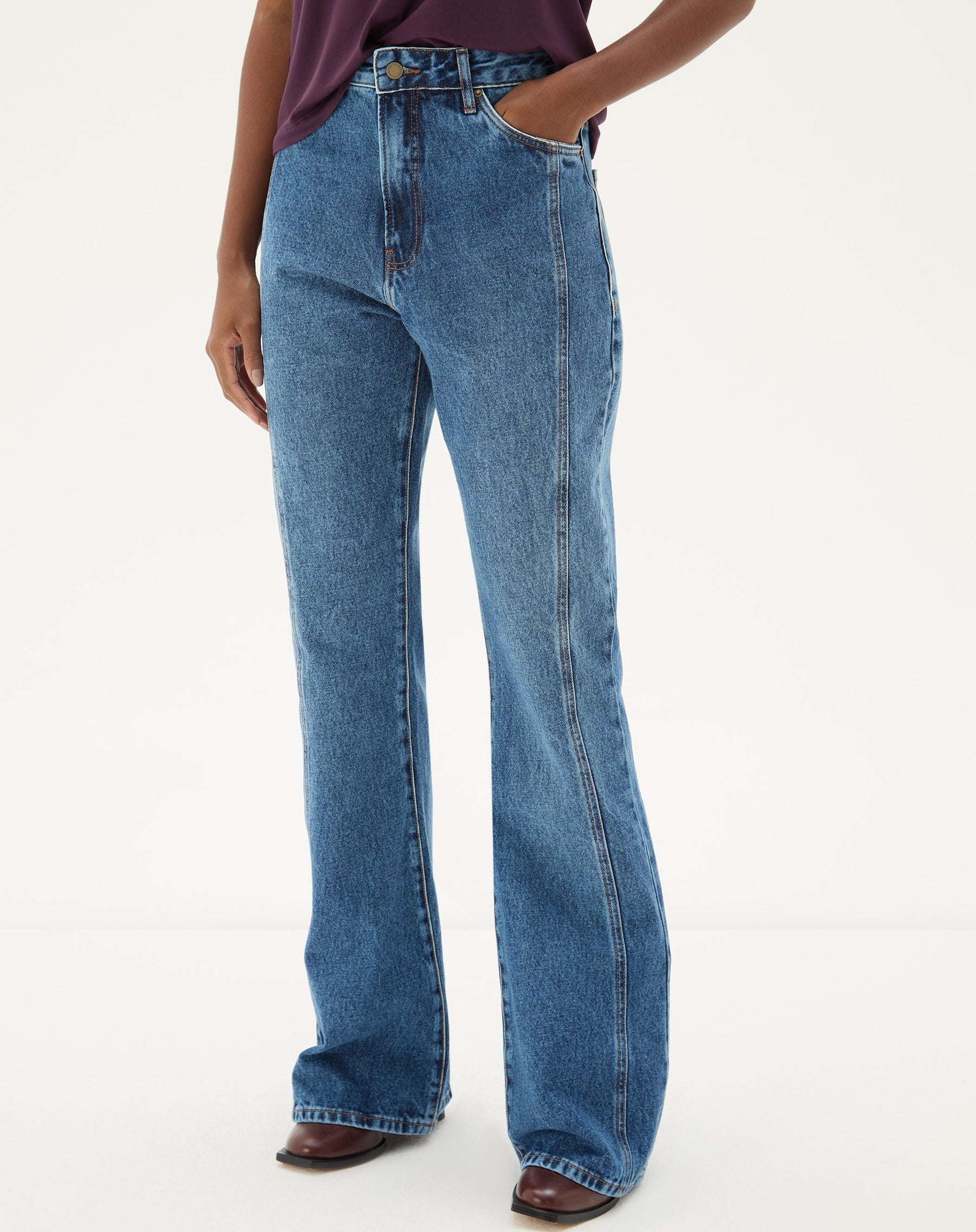 CALÇA JEANS FLARE CINTURA ALTA - AZUL MÉDIO