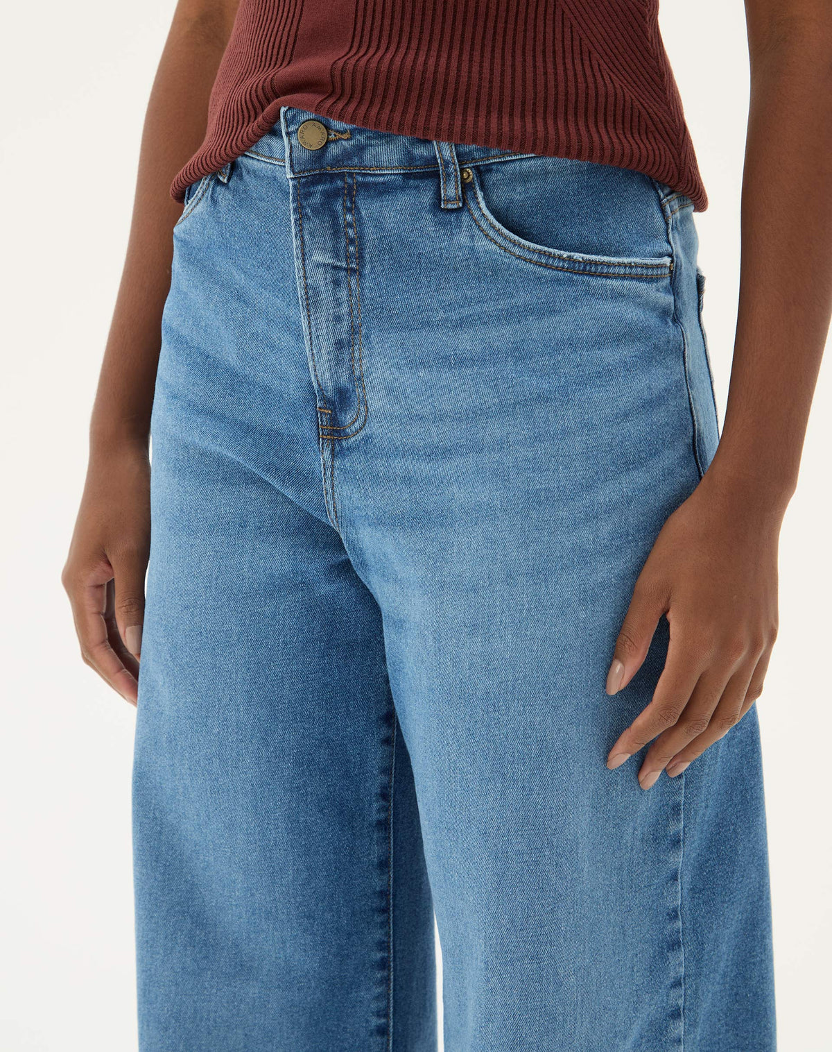 CALÇA JEANS WIDE LEG CINTURA ALTA - AZUL MÉDIO