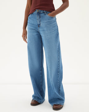 CALÇA JEANS WIDE LEG CINTURA ALTA - AZUL MÉDIO