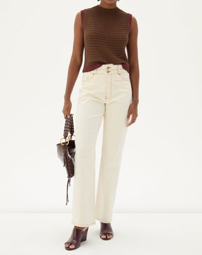 CALÇA RETA CINTURA ALTA SARJA - BEGE