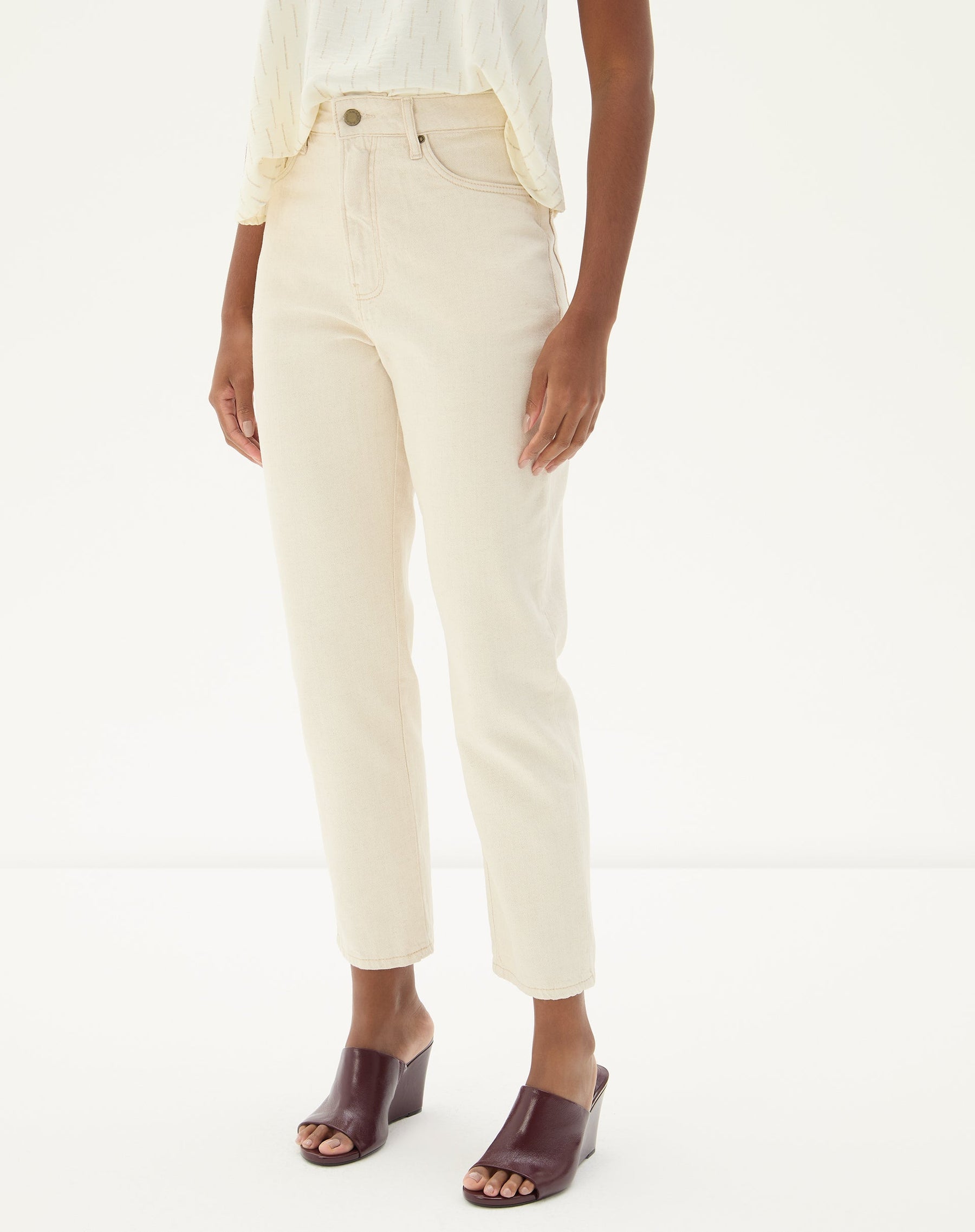 CALÇA MOM CROPPED SARJA - BEGE