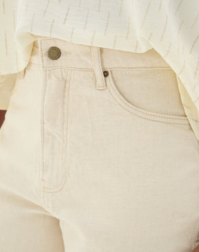 CALÇA MOM CROPPED SARJA - BEGE