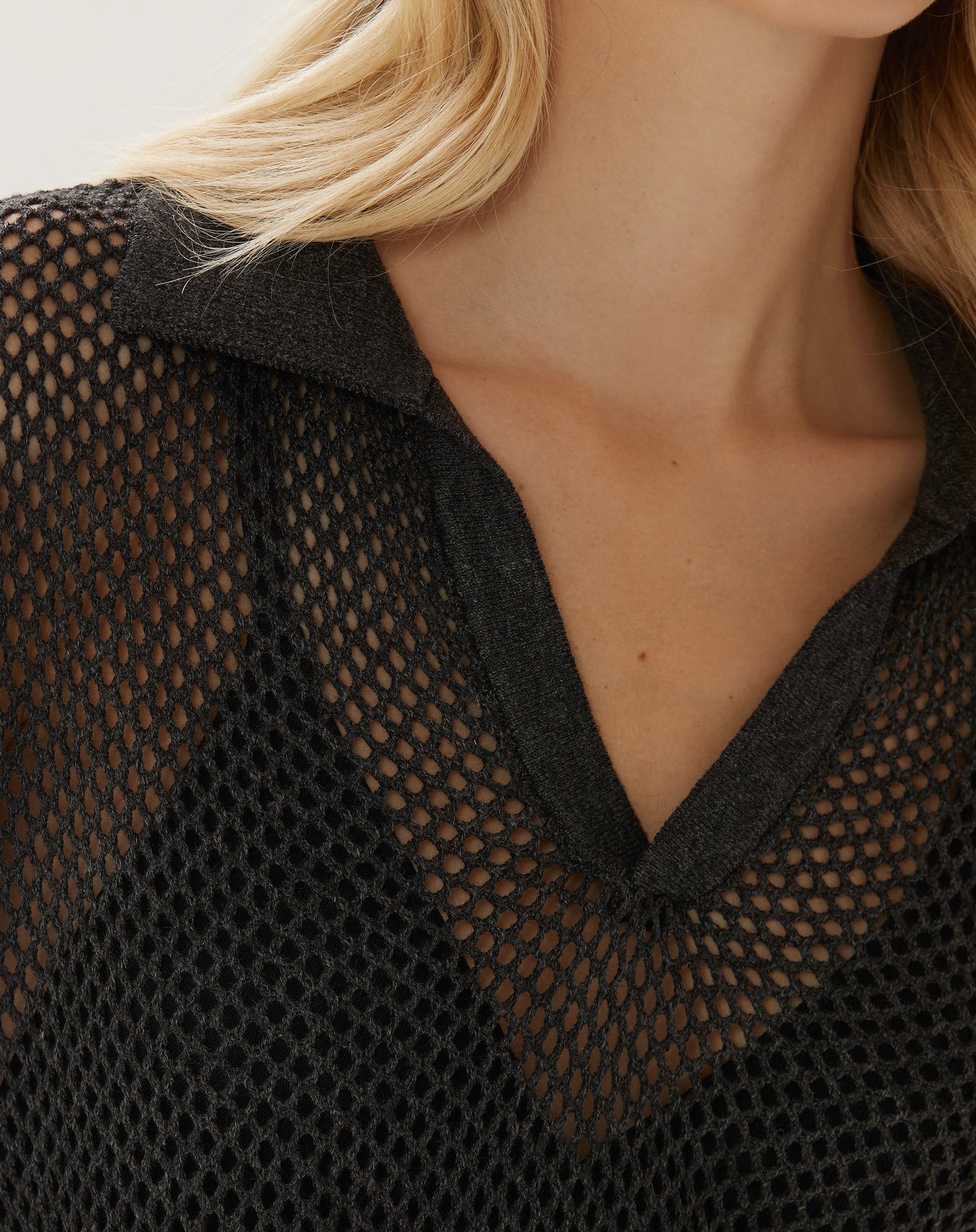 Blusa Polo de Tricot Telado - Chumbo