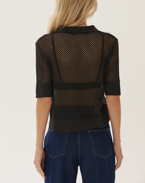 Blusa Polo de Tricot Telado - Chumbo