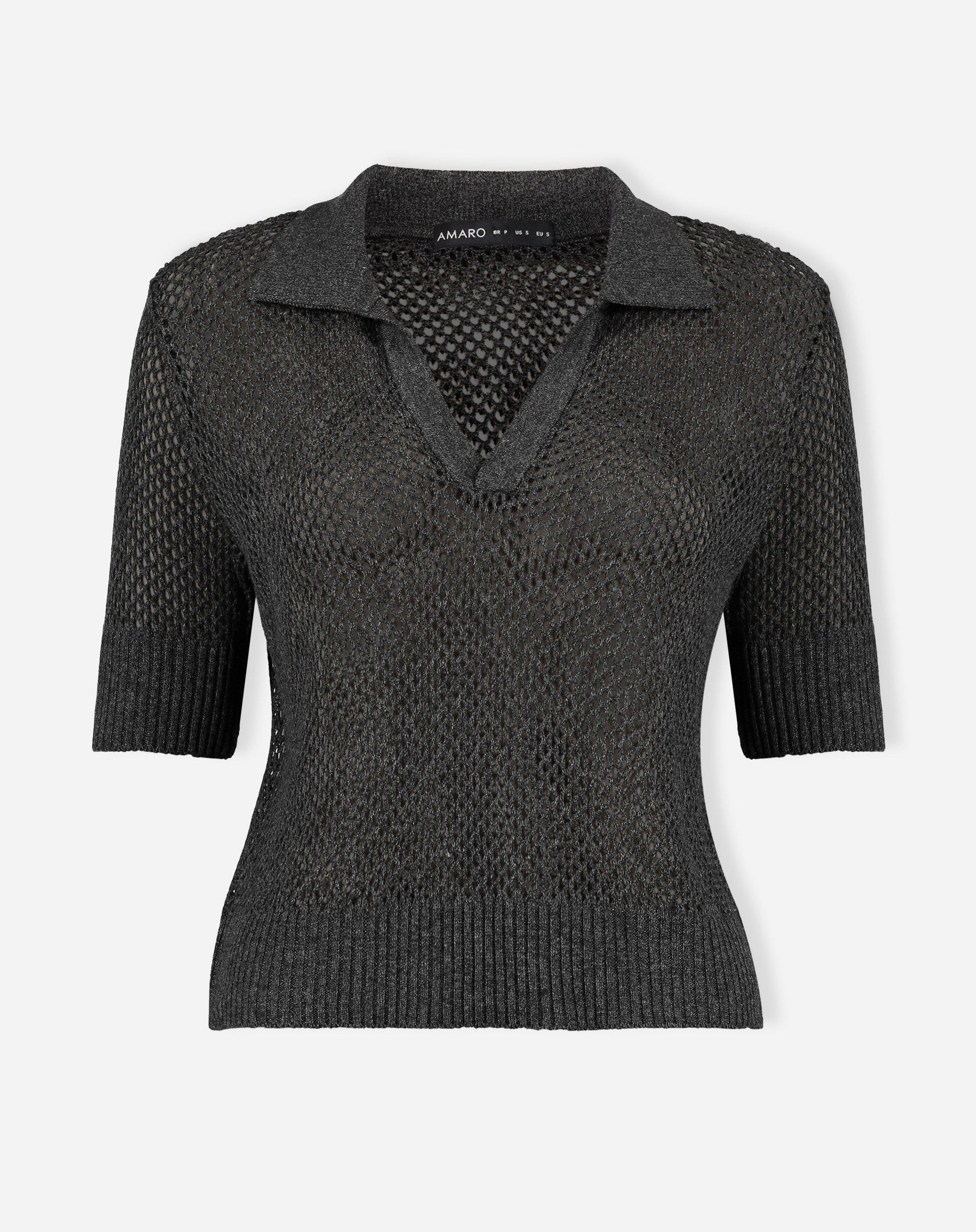 Blusa Polo de Tricot Telado - Chumbo