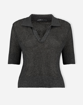 Blusa Polo de Tricot Telado - Chumbo