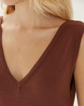 VESTIDO MIDI DE TRICOT - MARROM