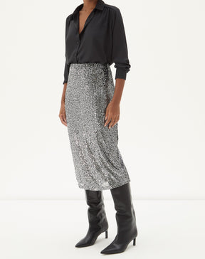 Saia Midi Tubo de Paetê - Prata